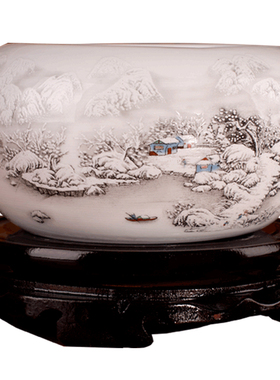 景德镇陶瓷雪景笔洗摆件