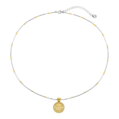 KREAM 925银 撞色BONNE CHANCE字母圆牌项链男女