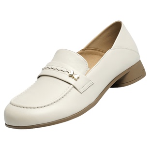 红蜻蜓妈妈鞋子2026春季新款一脚蹬女鞋真皮软底白色皮鞋乐福单鞋