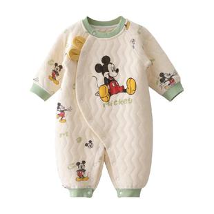 迪士尼婴儿连体衣秋冬保暖哈衣宝宝满月衣服米奇米妮男女宝宝爬服