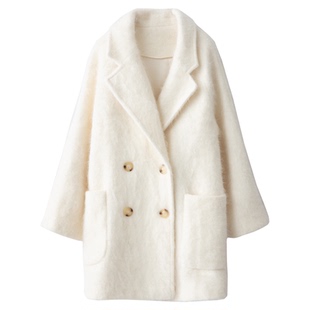 SILVIYE/溯也极奢“皮草大衣”100%山羊绒拉绒中长款加厚羊绒外套