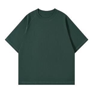 300G重磅纯棉短袖T恤女潮牌插肩五分袖男纯色夏季圆领宽松打底衫