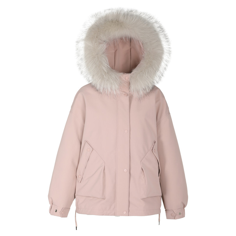 SIYU斯羽 90白鸭绒26冬季冲锋连帽貉子毛毛领保暖羽绒服女