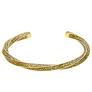 足金唐草纹黄金手镯男款莫比乌斯黑金女手环扭曲藤草纹开口实心镯