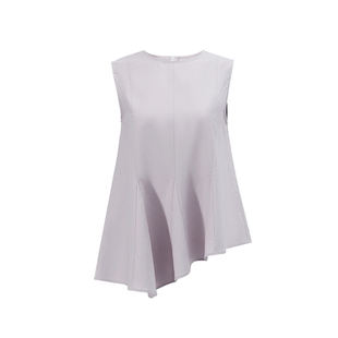 NON RESTRAIN亚麻气质背心衬衫上衣女宽松不规则下摆法式无袖衬衣