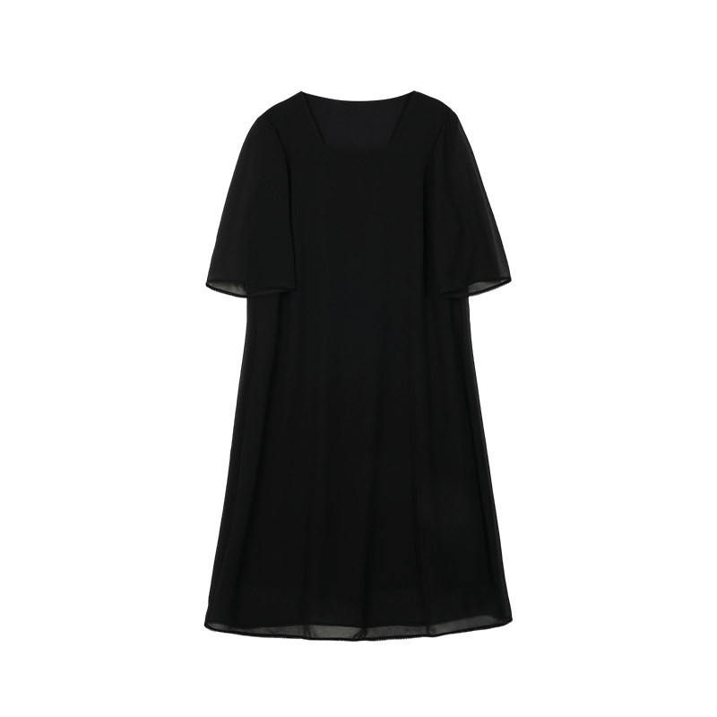 美丽客栈法式方领黑色宴会连衣裙