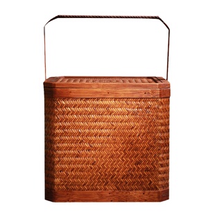 中国台湾省竹艺师廖壹男 手作孟宗竹提蓝茶会茶具户外携带筐复古