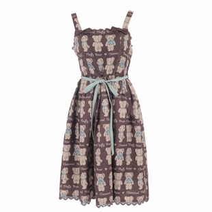 axesfemme可爱毛绒小熊系列印花lolita蝴蝶结系带连衣裙TS341X12C