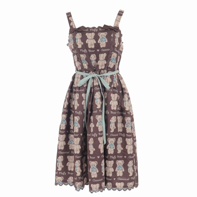 axesfemme毛绒小熊印花连衣裙