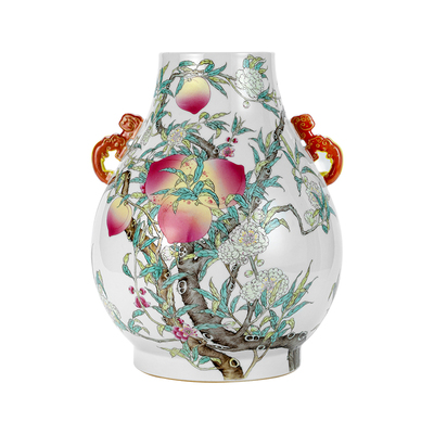 景德镇官方陶瓷摆件粉彩九桃纹福隆尊高端花瓶室内送礼高档仿古