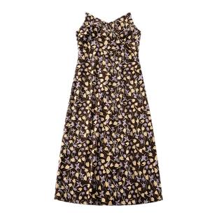 Cycle Document 法式复古郁金香碎花灯芯绒收腰V领吊带连衣裙女