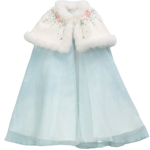 女童汉服秋冬款披风大斗篷儿童高端中国风仙气加绒中长款披肩外套