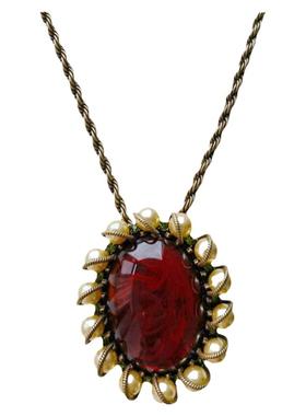 复古做旧花朵琉璃两用胸针项链