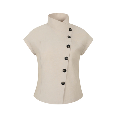 KSXN排扣撞色立领复古短袖T恤