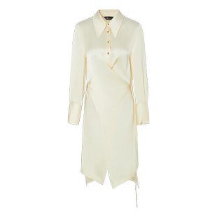 IDPAN商场同款醋酸高级通勤开叉设计感围裹式系带长款极简衬衫女