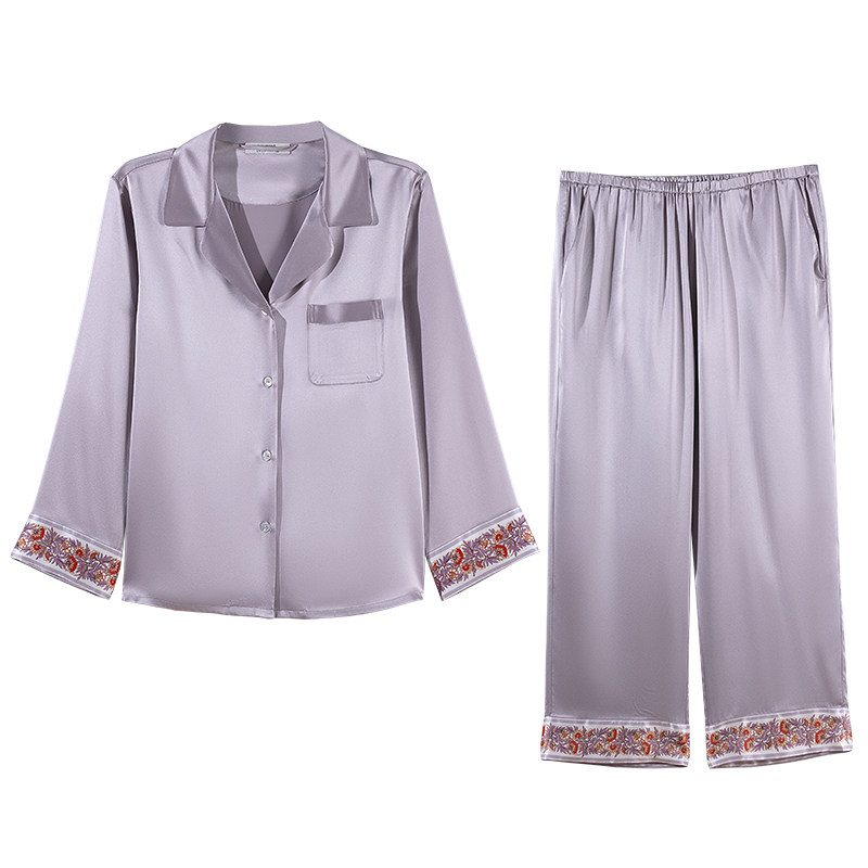 印花女睡衣真丝素绉缎家居服