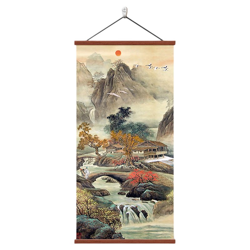 风景山水画入户靠山中式玄关挂画