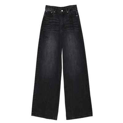 Carolingian时髦随性B入！长绒棉大廓形牛仔裤高妹长腿阔腿裤