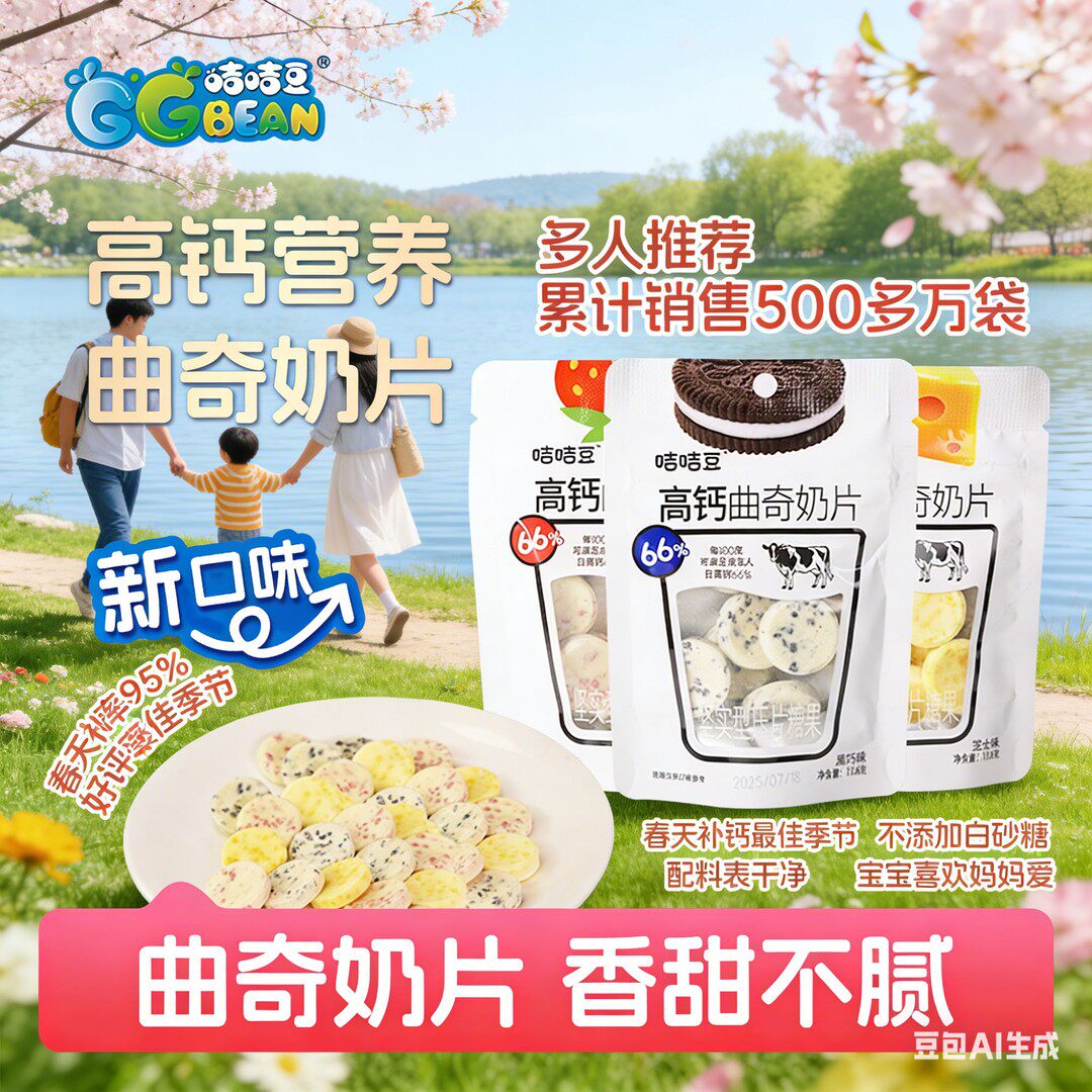咭咭豆焕新季高钙草莓味奶片补钙奶片糖牛奶好吃营养零食