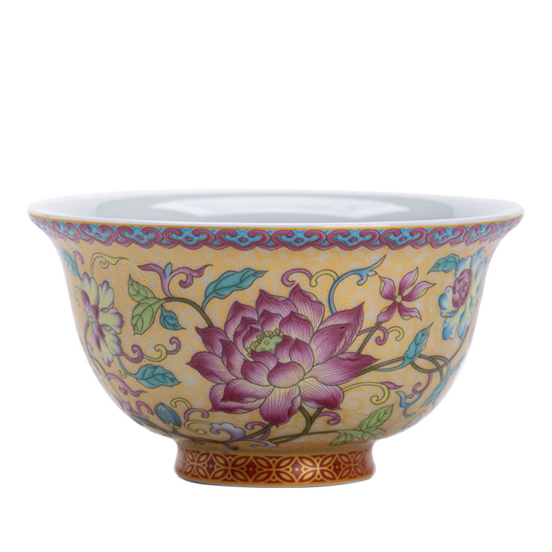 仿古珐琅彩莲富一莲天心杯家用防烫陶瓷莲花茶杯功夫茶具品茗杯