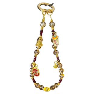 招财暴富手机链中国风福袋串珠挂链吉祥如意吊坠重工中式金莲蓬天然玛瑙链条女腕带本命年新年2025手链垫片壳