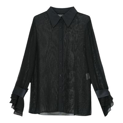 IDPAN黑色长袖衬衫吊带两件套女秋季新款设计感高级轻奢衬衣