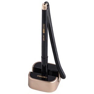 得力台笔桌面固定酒店银行办公室固定笔黑色商务签字水笔粘贴强力黏粘牢固 线笔办公桌上柜台吧台前台中性笔