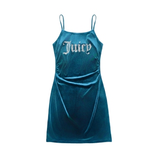 Juicy Couture橘滋连衣裙女26夏季新款烫钻弹力丝绒压褶吊带短裙