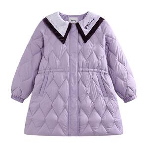 迪士尼女童中长款羽绒服甜美大翻领收腰冬新款新年装拜年服外套