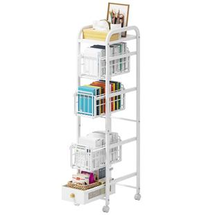 抽拉式厨房置物架落地蔬菜推车置物架可抽拉夹缝收纳架书本储物架