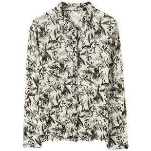 翻领精纺美利奴羊毛衬衫女翻领高级宽松女装针织上衣长袖薄款衬衣