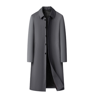 商务行政大衣男士中长款过膝翻领扣子春秋新款正装中年爸爸外套