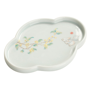 陶瓷兔子茶点盘中式高脚盘糕点盘月饼点心盘禅意水果盘点心碟托盘