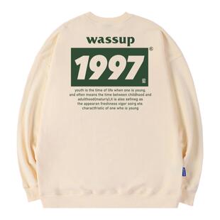 WASSUP HEODS联名1997卫衣男生无帽美式重磅情侣圆领秋冬加绒