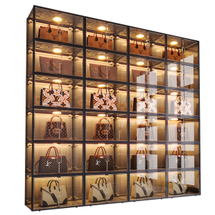 大包包收纳神器家用透明防尘落地置物架奢侈品存放盒子带灯展示柜
