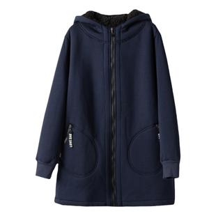 连帽卫衣外套大码女装中长款秋冬新款遮屁股加绒加厚纯棉拉链开衫