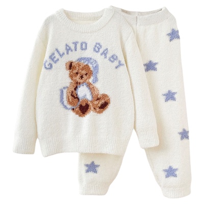 半边绒儿睡衣女亲子家居服套装