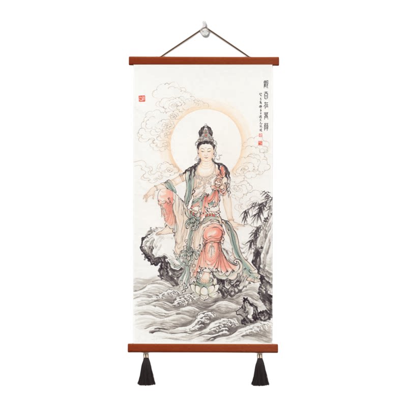 手绘禅意观音水墨国画新中式客厅玄关书房茶室佛堂供奉竖版装饰画