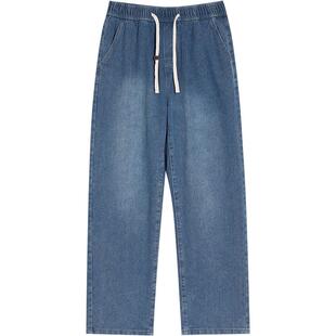 准者官方直筒牛仔裤男春季新款透气运动长裤宽松大码阔腿裤弯刀裤