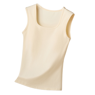 吊带背心女白色内搭纯棉带胸垫2025新款大码无袖方领上衣可外穿夏