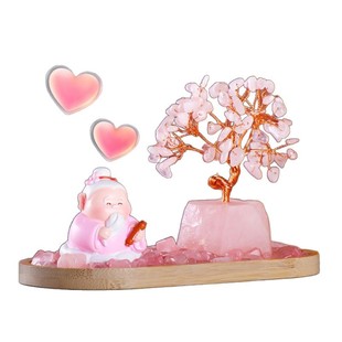 月老摆件粉水晶发财树办公室工位玄关装饰品桃花创意摆件现货代发