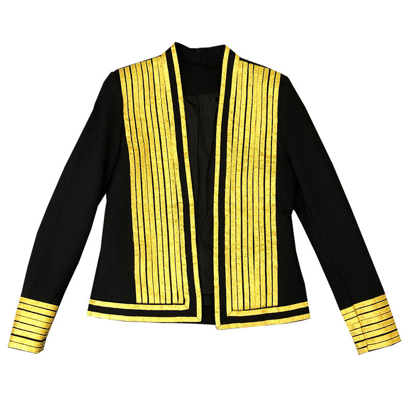 欧美金色镶边小西装演出服修身