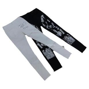 新款韩版细闪时尚裤子修身女款棉质亮片破洞乞丐小脚铅笔牛仔长裤