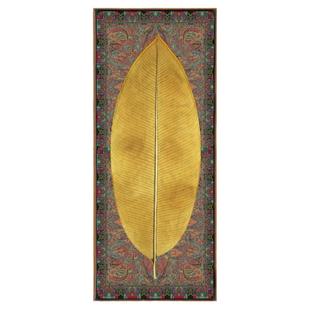 东南亚泰式风格大叶有成玄关装饰画金色树叶酒店挂画会所禅意壁画