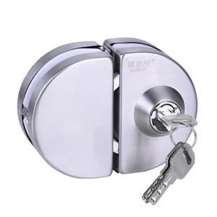 不锈钢玻璃门锁地锁推拉门双门单开商铺店面中央锁免开孔无框门锁