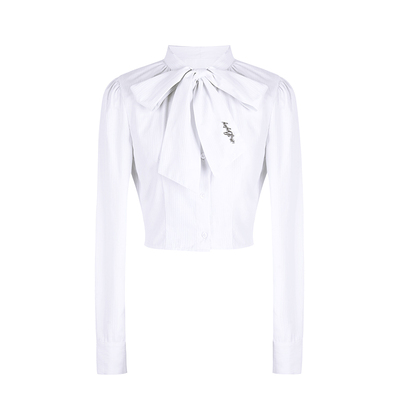 花铃太太jk蝴蝶结衬衫女2026春季款白色收腰短款长袖甜美百搭衬衣