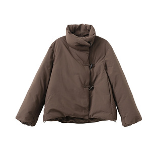 popchrio◆90白鸭绒立领牛角扣羽绒服小个子宽松短款面包服外套女