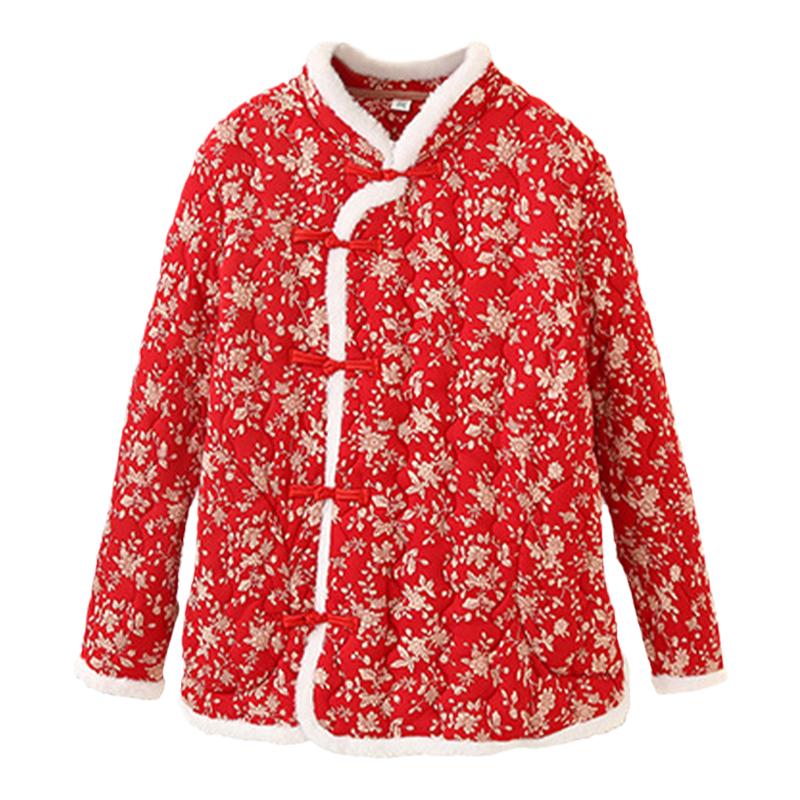 花棉袄女冬盘扣棉服东北大花外套
