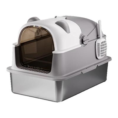 不锈钢超大号全封闭防外溅猫砂盆