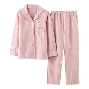 浪莎睡衣女款秋冬季加厚纯棉夹棉月子服产后空气棉大码家居服套装